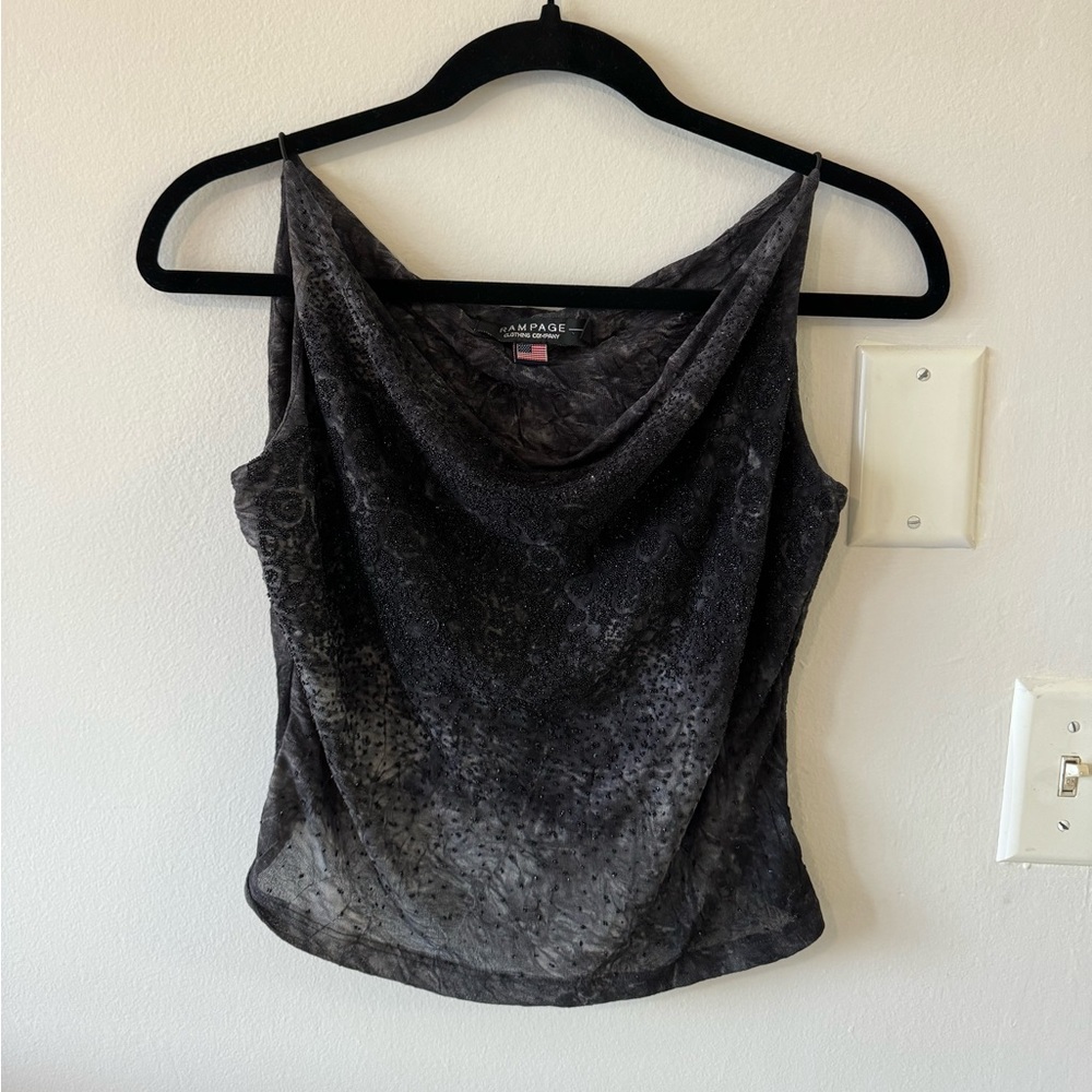 Rampage Beaded Crinkle Cowl Neck Strappy Top Size Medium